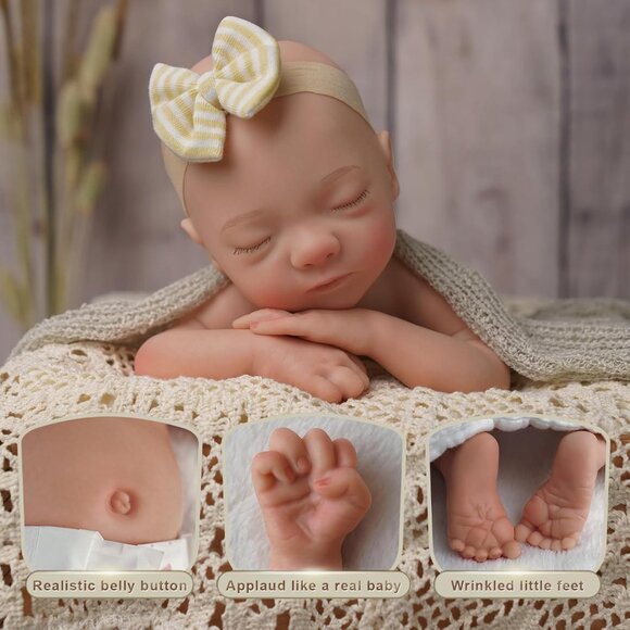 🆕16 Inch Full Platinum Silicone 4 Lb Sleeping Baby Girl Real Life Baby Doll - Picture 9 of 14